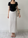 Marine Square Neck Crop Short Sleeve T-shirt