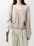 [Premium] Whole garment alpaca V-neck knitwear