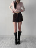 V-neck angora short-sleeved knit