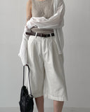 [Belt SET] Claw Pintuck Bermuda Denim Pants