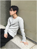 Overlock Henley Neck Knit Long Sleeve