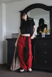 Oxford Red Cotton Pants