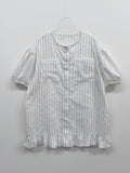 [Short sleeve.ver] Frill Stripe Loose Fit Blouse