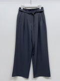 Marron Belted Two-Tuck Wide Slacks