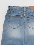 Deep Slit Cotton Long Denim Skirt (Light Wash)