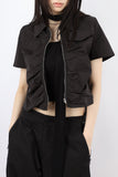 Shirring zip-up blouse