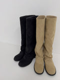 Suede Shirring Fold Long Boots