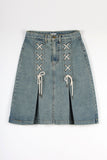 Eyelet string denim skirt