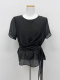 Blooming Wrap See-through Short Sleeve Blouse