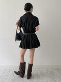 [Belt SET] Romi Collar Pleated Mini One Piece