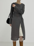 [Long sleeve ver.] Ribbed unbalance wrap one piece