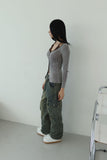 Washed fold cargo denim