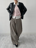 Hunt No Collar Loose Fit Leather Jacket