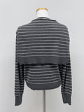 [Shawl SET] Striped Round Knit Cardigan