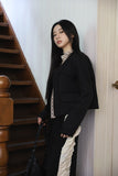 V-neck slim tweed jacket