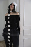 Wavy Shirred Drop Off Shoulder