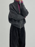 Cable wool two-way zip-up cardigan
