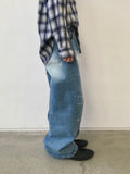 Typing Lettering Snap Denim Pants