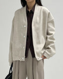 Woolen no collar string cardigan