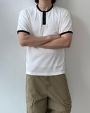 Loose waffle henley neck ringer Tee
