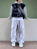 Peach Cotton Diagonal Cargo Balloon Pants