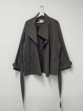 High-neck belted half trench coat