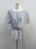 Blooming Wrap See-through Short Sleeve Blouse