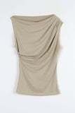 Unbalanced shirring sleeveless tee