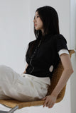 Hole cropped shirring shirt