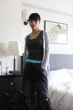 Knee slit strap denim