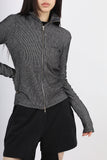 Two-tone high neck two-way zip-up