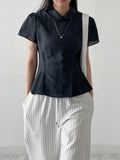 Harbor Unbalanced Short Sleeve Blouse