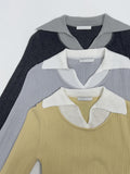 Jade Color Matching Collar Knit T-Shirt