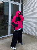 Fleece color matching hooded jumper