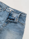 Deep Slit Cotton Long Denim Skirt (Light Wash)