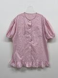 [Short sleeve.ver] Frill Stripe Loose Fit Blouse