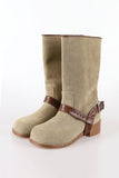 Leather belt middle boots