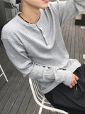 Overlock Henley Neck Knit Long Sleeve