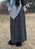 CHECK LONG SLIT WOOL SK