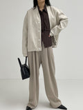 Woolen no collar string cardigan