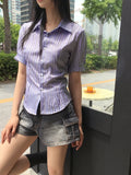 Two-Win Stripe Slim Fit Cropped Short-Sleeved Shirt