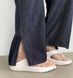 Back Pocket Non-Fade Summer Cooling Banding Hem Slit Wide Denim Pants