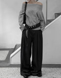 Belt set snap wide pintuck slacks