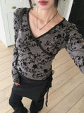 Zlin Paisley Velvet Flower Jacquard Wrap Long-Sleeved T-Shirt
