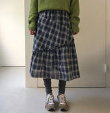 Dakonme Frill Check Banding Midi Skirt