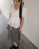 Etched puff ribbon pin tuck blouse