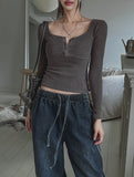 Wavy ribbed pigment long sleeves