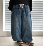 [Unisex] Melnew Snap Button Denim Banding Wide Pants