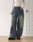 Eton One Pintuck Washed Wide Denim Pants