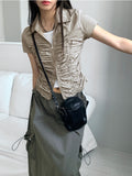 Pave pleated shirring two-way nylon short sleeve jacket
